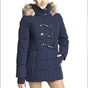 Nautica Hooded Toggle Coat with Fur Trim